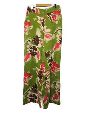 Phardi Floral Wide Leg High Waist Pants Pockets, Sz L (Size 42) Relaxed Fit